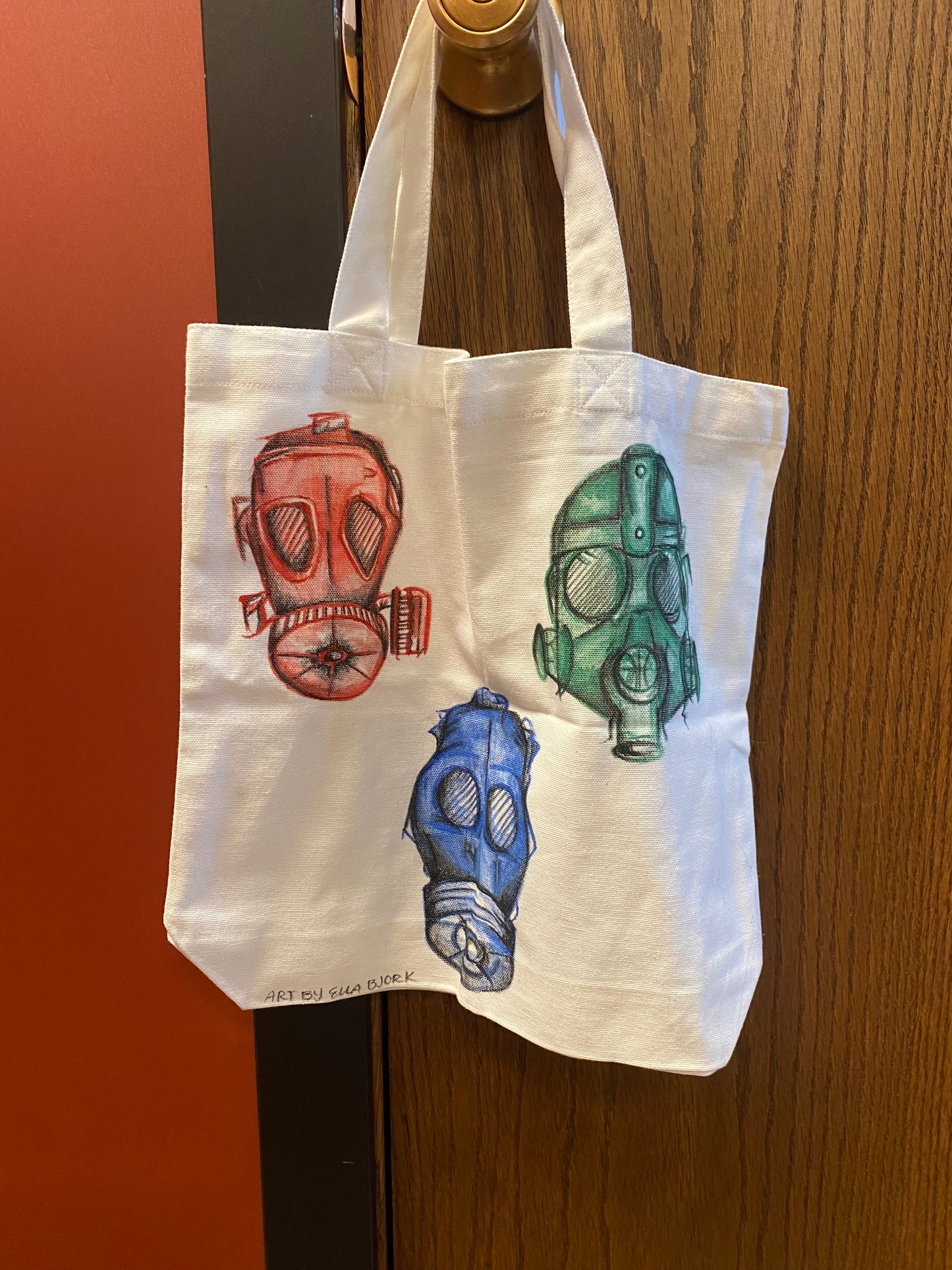 Handmade Canvas Tote Bag- Gas Mask Pattern